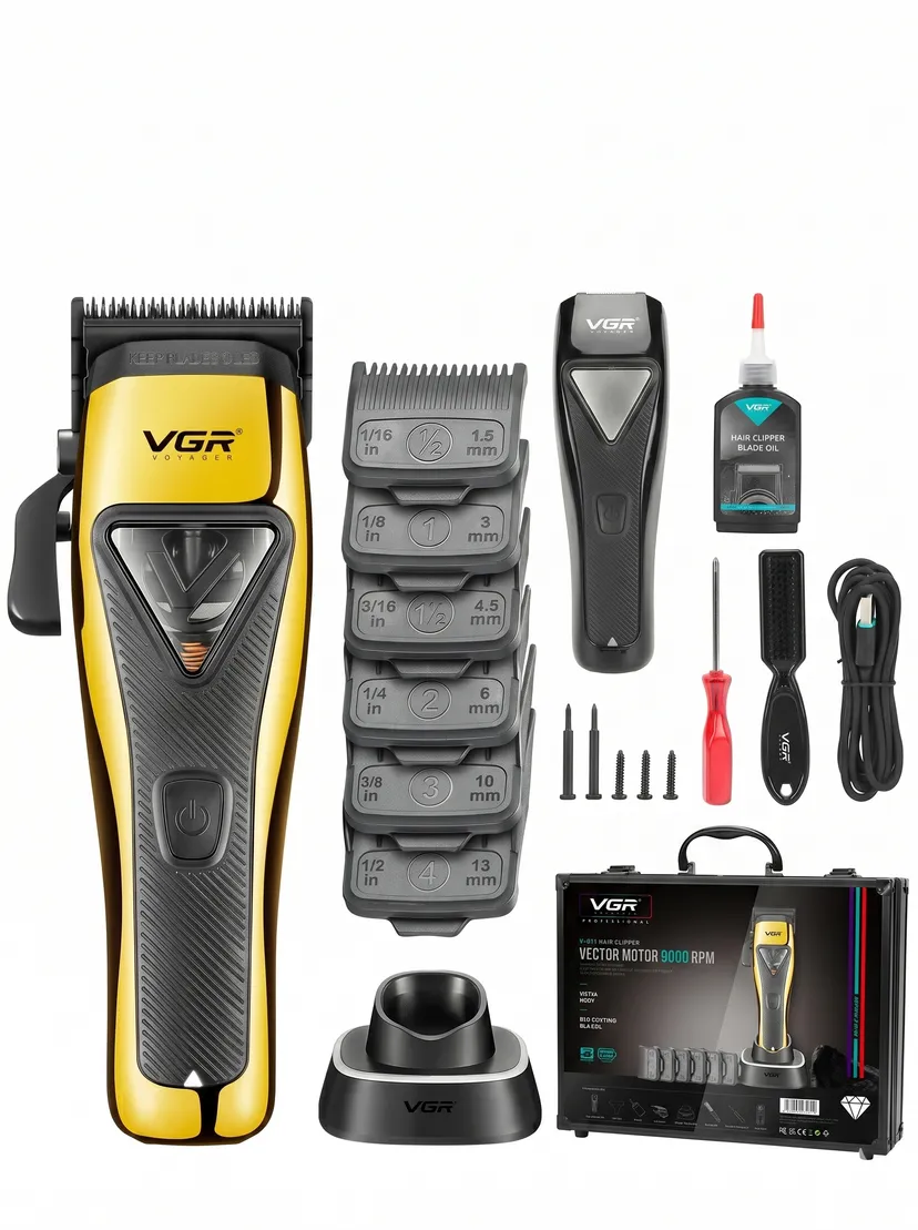 VGR V-015 Professional Soch Kesish Mashinkasi, 9000 RPM, DLC Pichoqli, Oltin / Qora