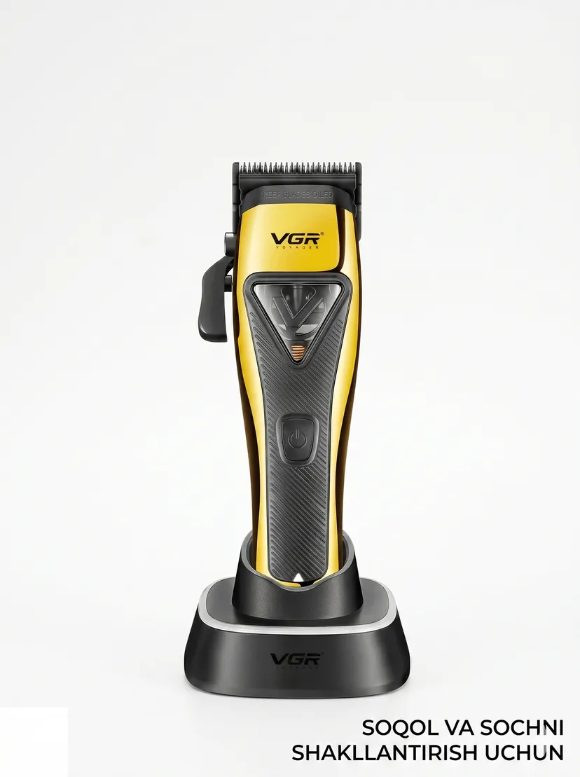 VGR V-015 Professional Soch Kesish Mashinkasi, 9000 RPM, DLC Pichoqli, Oltin / Qora