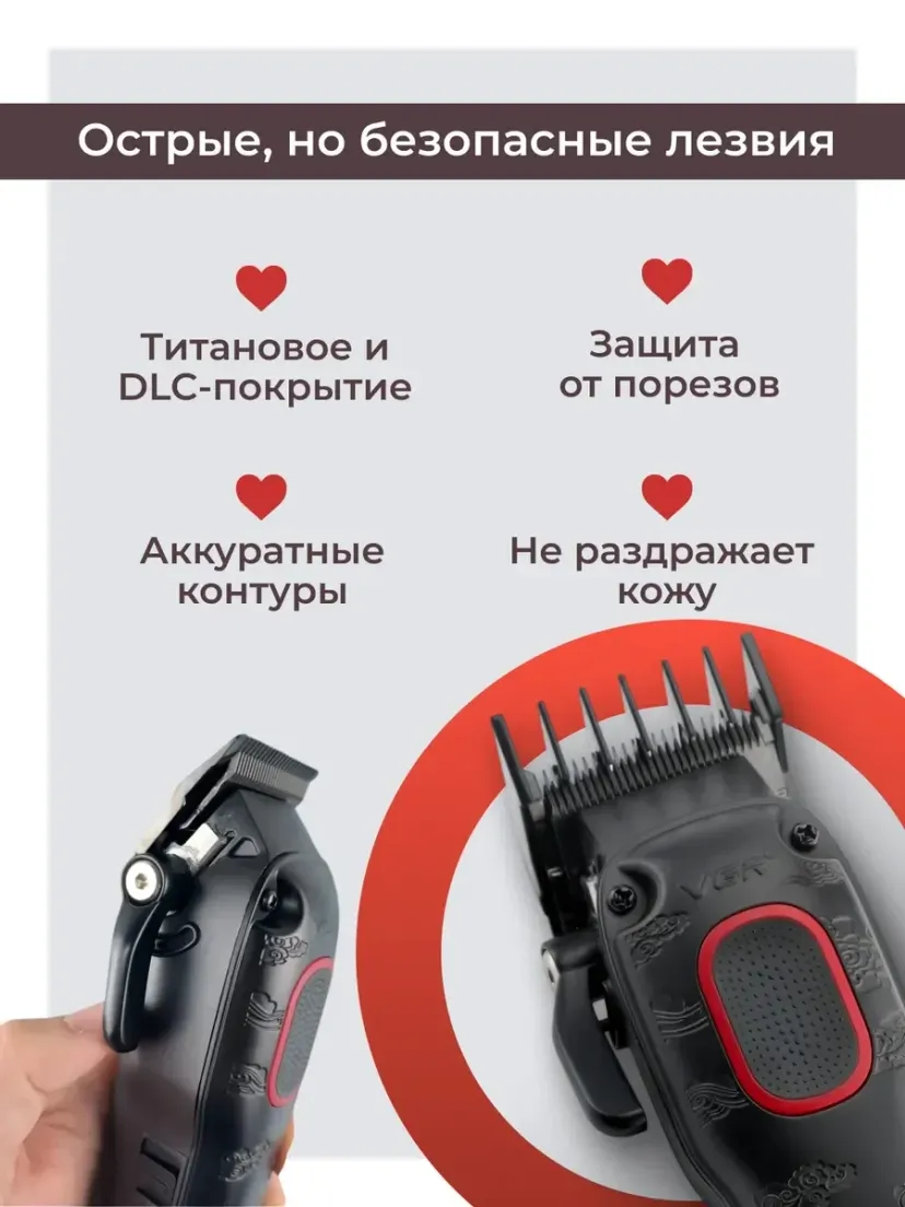 Профессиональный триммер для волос и бороды VGR V-016, Титан
