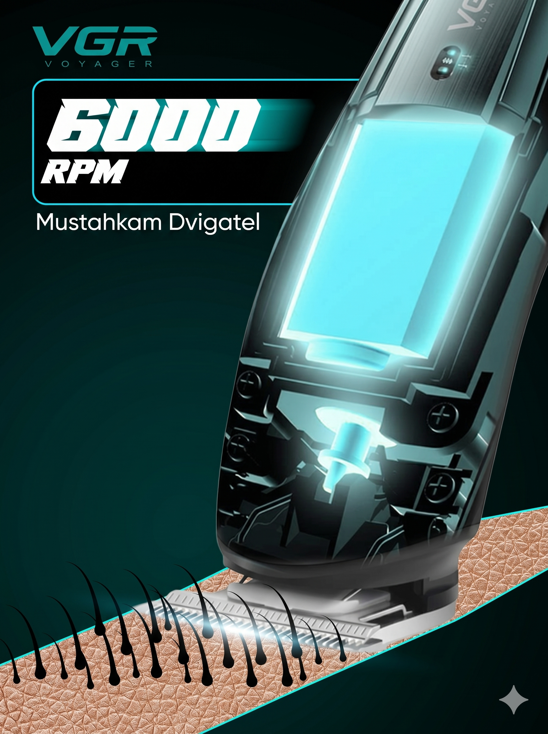 VGR V-055 Soch Kesish Trimmeri, T-pichoq, LED Indikator, 2 Tugma - 3