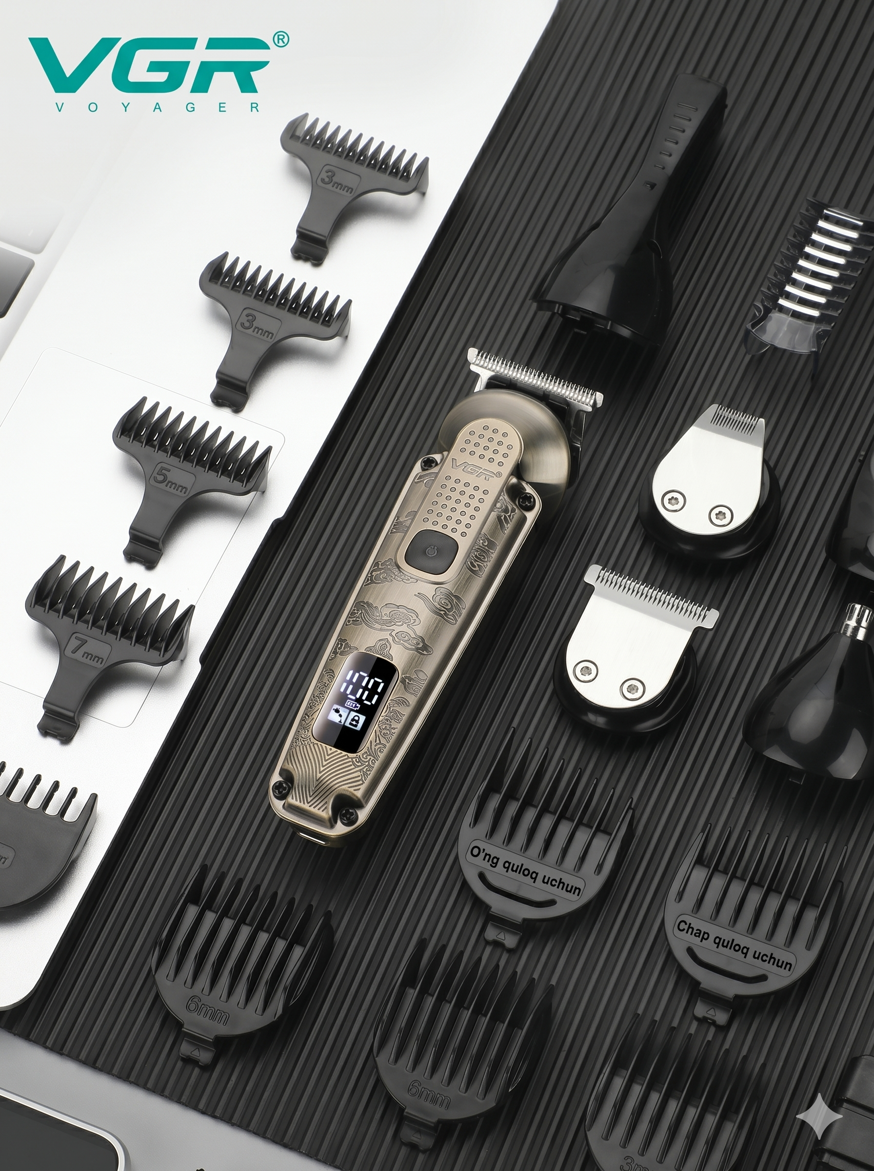 VGR V-095 Kristal Shaffof T-pichoqli Trimmer, IPX6 Suv O'tkazmas, Oltin - 4