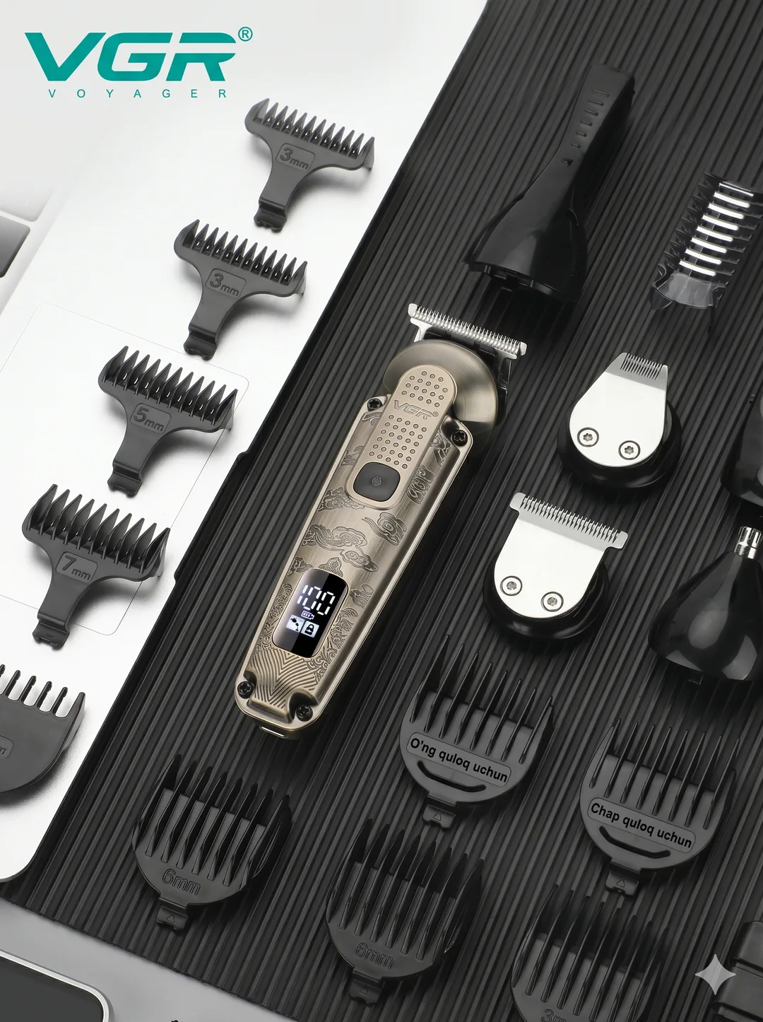 VGR V-095 Kristal Shaffof T-pichoqli Trimmer, IPX6 Suv O'tkazmas, Oltin