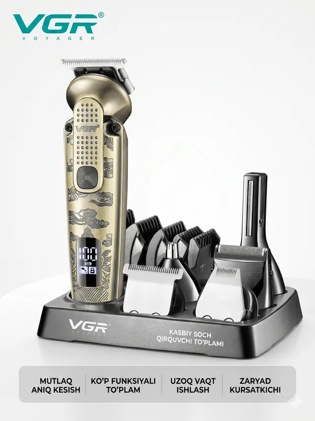Soch va soqol olish uchun professional trimmer VGR V-095, Oltin