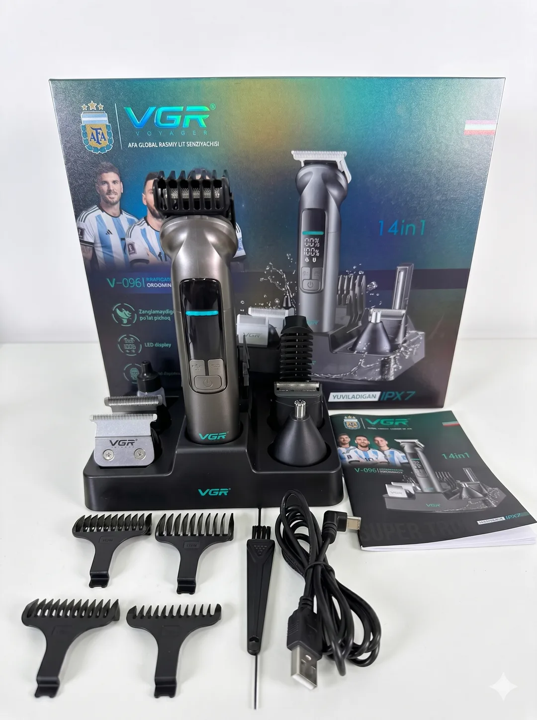 VGR V-096 5-boshli Grooming Stantsiyasi, Zaryadlash Doki, LCD