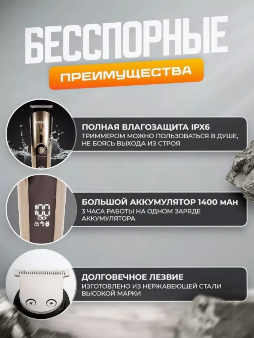 Профессиональный триммер для волос и бороды VGR V-105, Черный