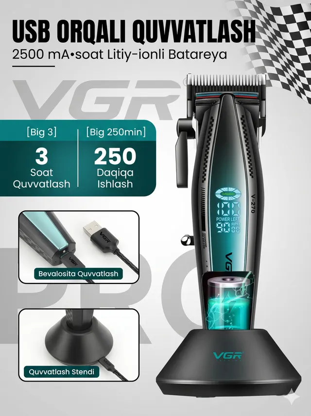 Soch va soqol olish uchun professional trimmer VGR V-270, Ko'k