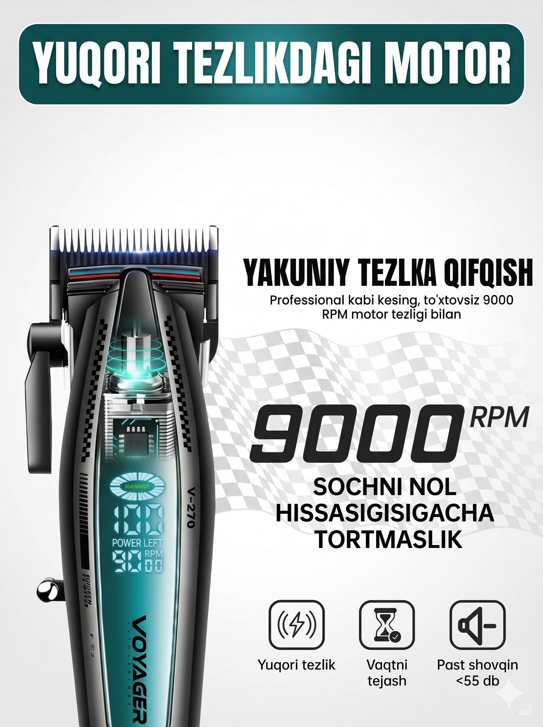 VGR V-270 Professional Soch Trimmeri, 2500mAh, 250 daqiqa, LCD, Zaryadlash Stantsiyasi - 6