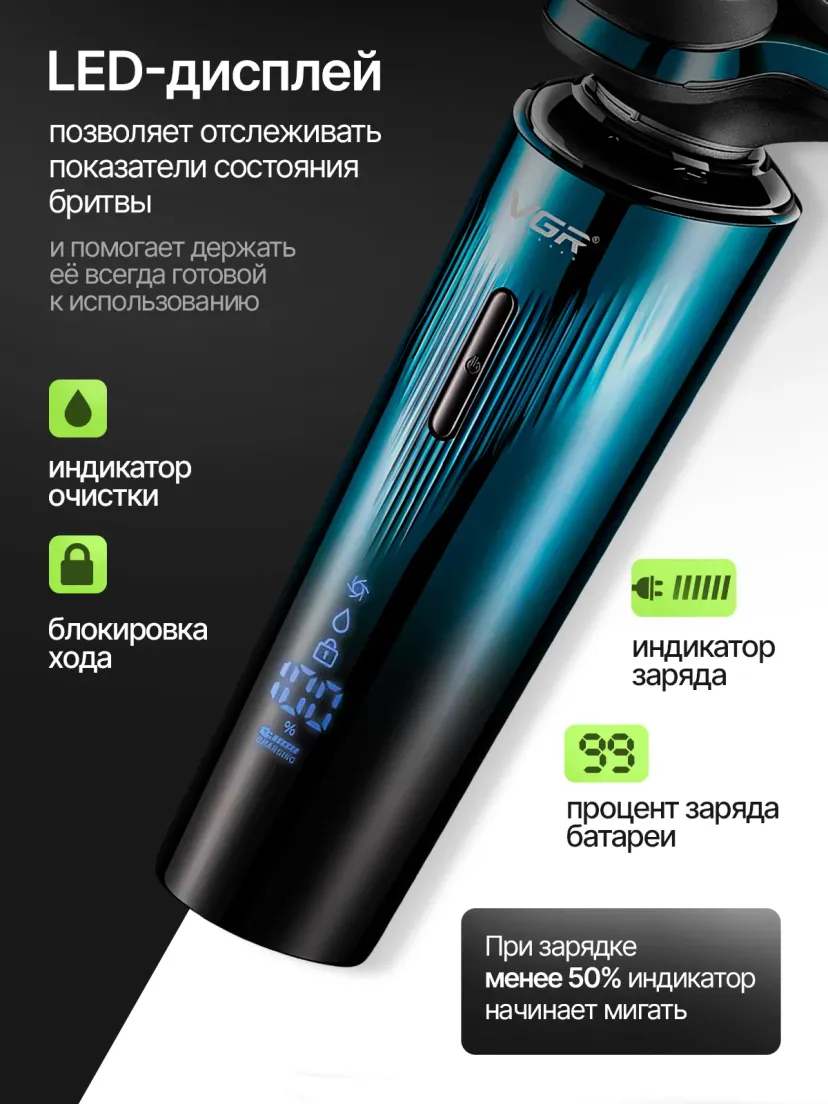 Профессиональный триммер для волос и бороды VGR V-311, Синий