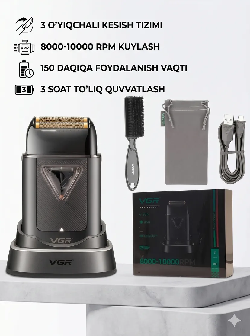 Профессиональный триммер для волос и бороды VGR V-334, Qora (Carbon)