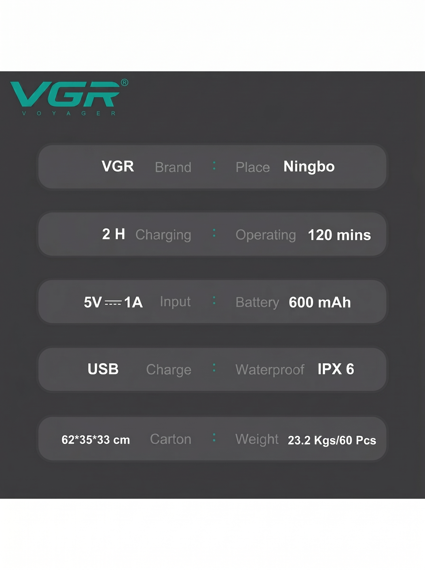 VGR V-359 Premium Foil Qiruq, Gipoallergen Zanglamas To'r, 2 Pichoq, Alyuminiy Korpus, 8000 RPM, 120 daq, LED - 5