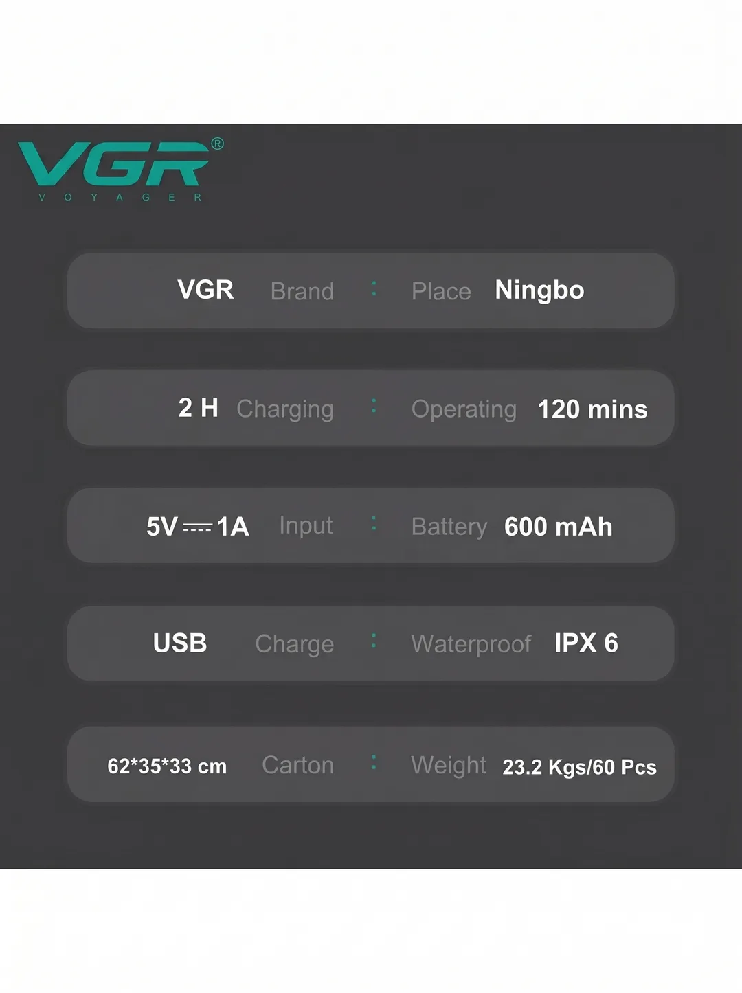 VGR V-359 Premium Foil Qiruq, Gipoallergen Zanglamas To'r, 2 Pichoq, Alyuminiy Korpus, 8000 RPM, 120 daq, LED