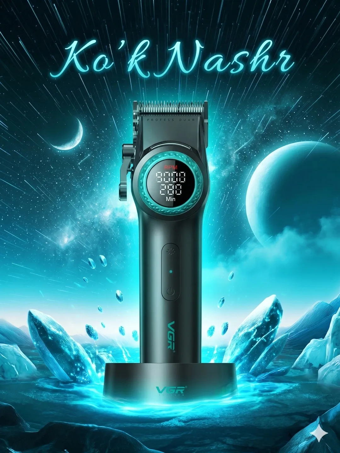 VGR V-001 Professional Soch Olish Mashinkasi, DLC+Keramika Pichoq, 2-Darajali Tezlik, LED
