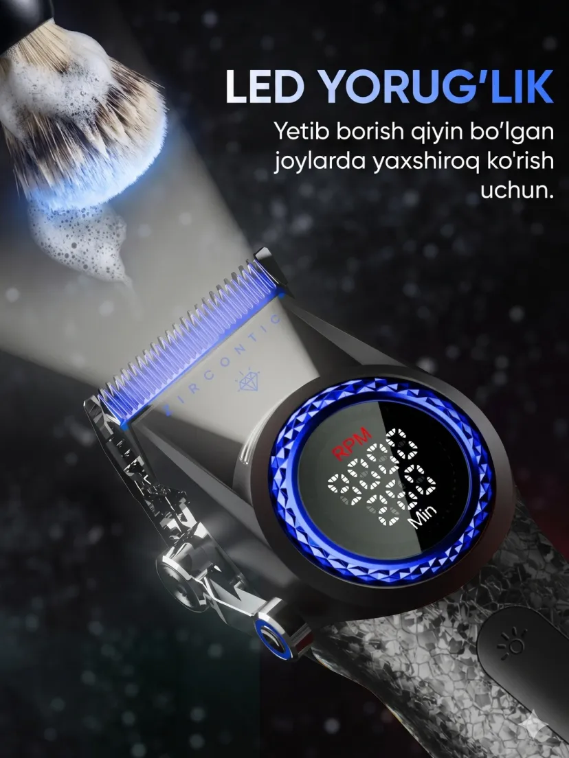 VGR V-671 professional soch va soqol trimmeri, ko'k rang, karbon dizayn, raqamli displey