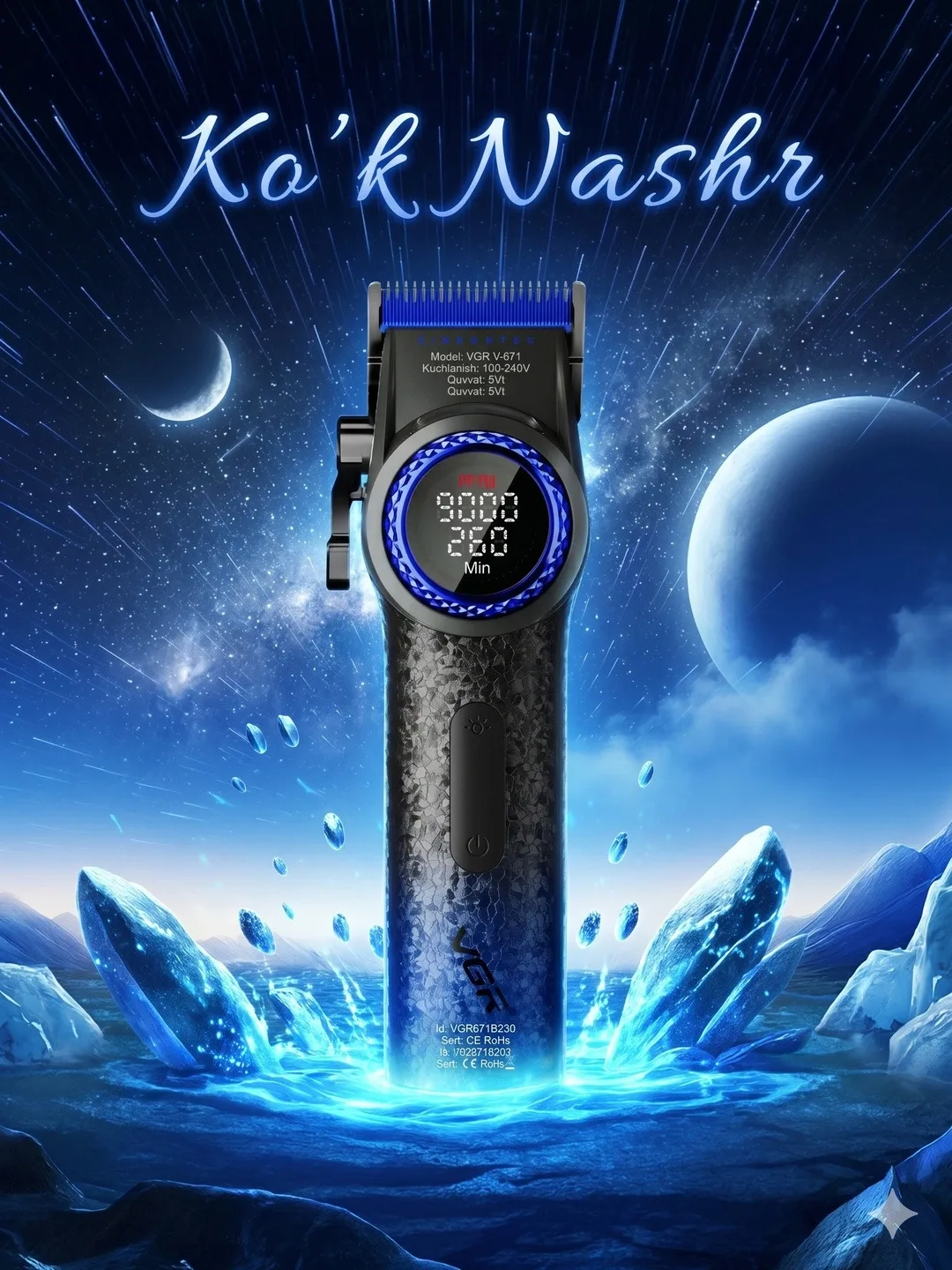 VGR V-001 Carbon Professional Soch Olish Mashinkasi, DLC Pichoq, LED, Type-C
