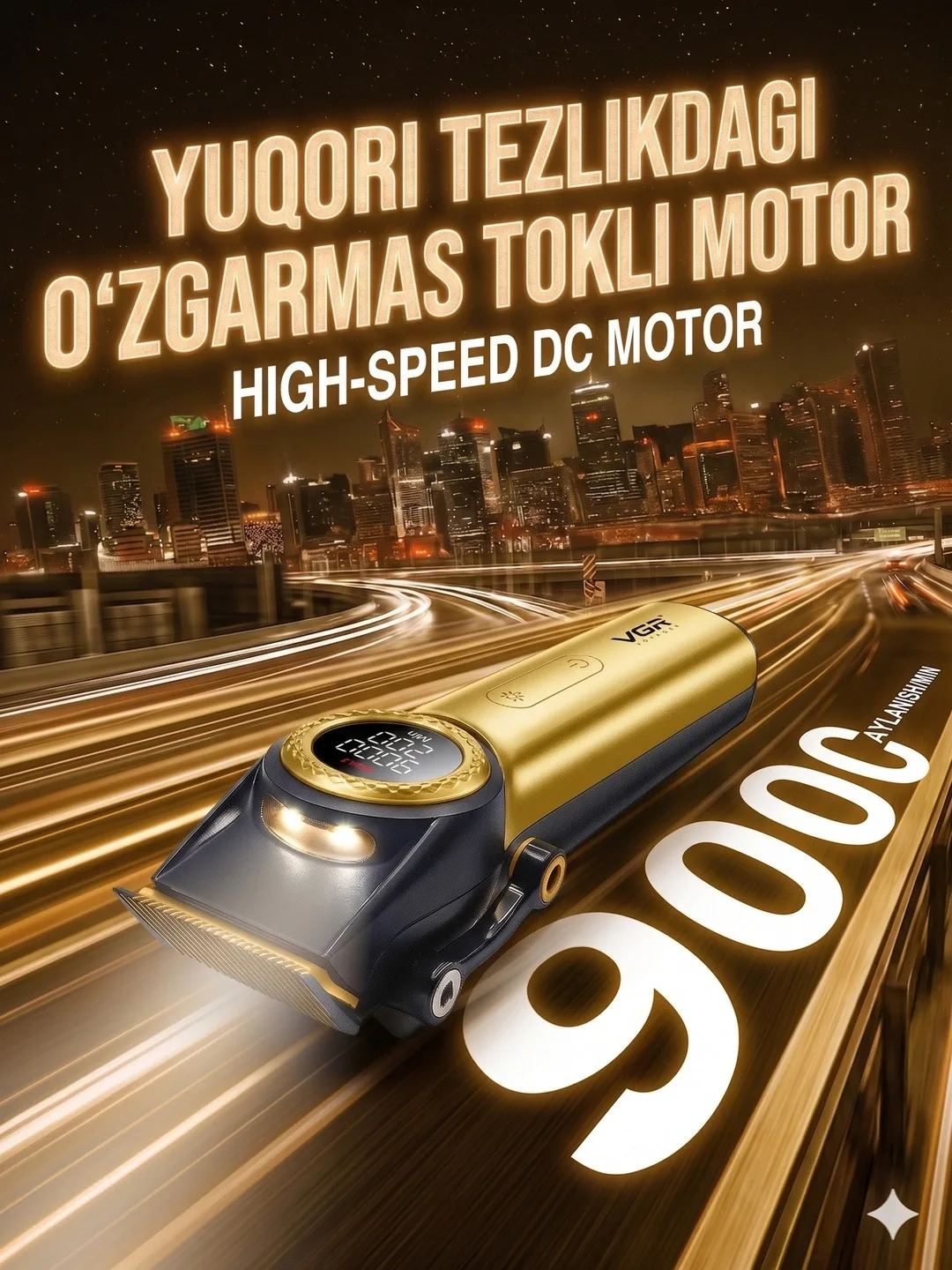 VGR V-001 Professional Soch Olish Mashinkasi, DLC+Keramika Pichoq, 2-Darajali Tezlik, LED