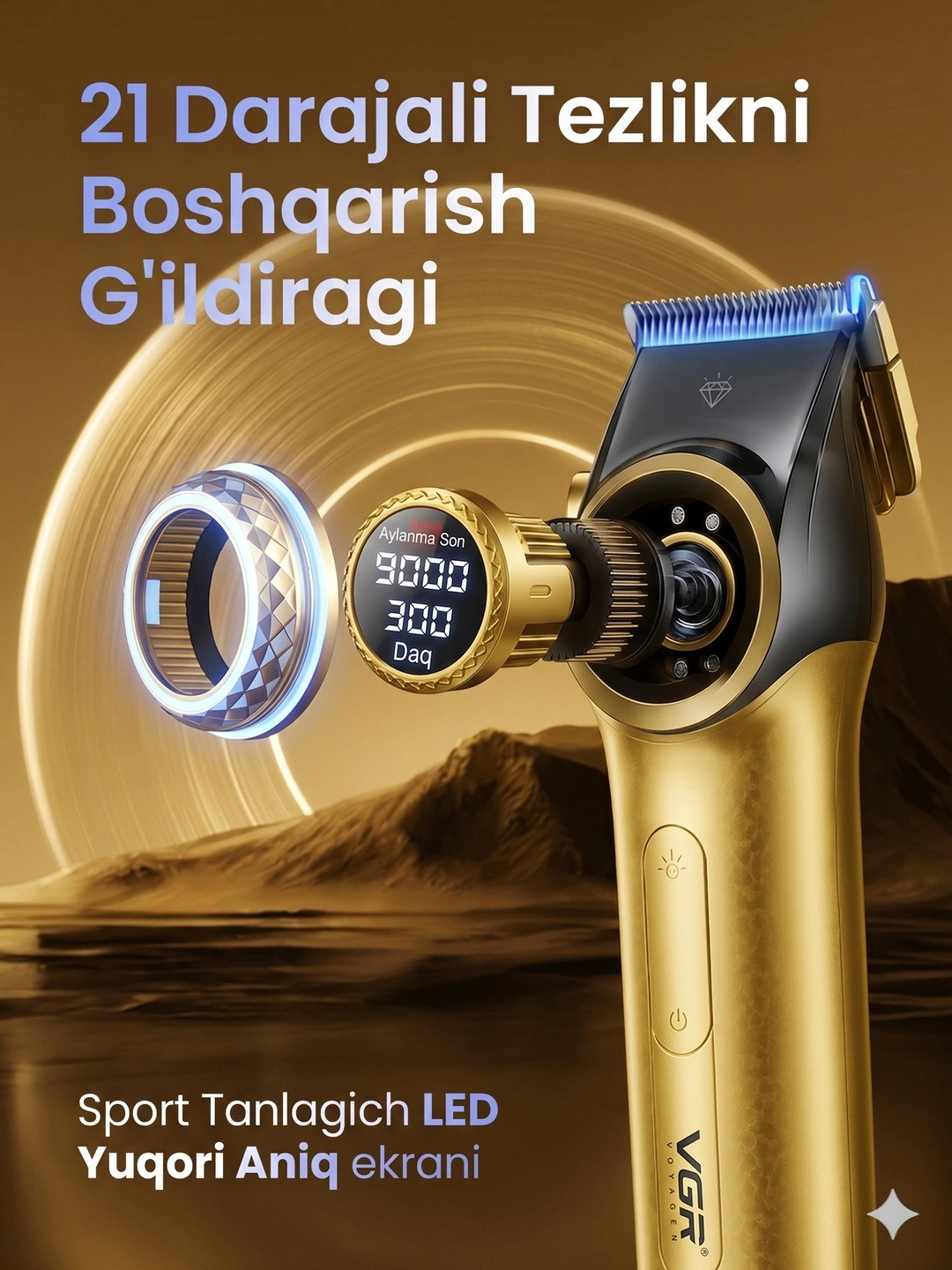 VGR V-001 Professional Soch Olish Mashinkasi, DLC+Keramika Pichoq, 2-Darajali Tezlik, LED - 3