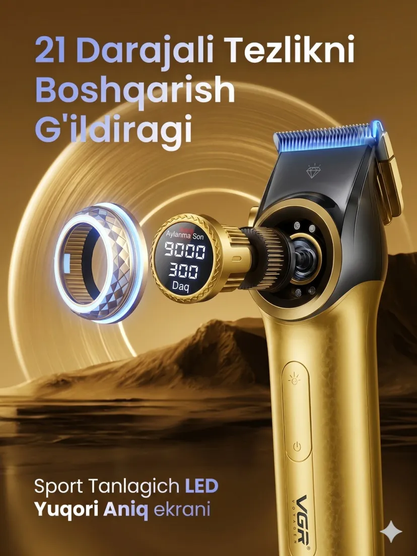Профессиональный триммер для волос и бороды VGR V001-GOLD, Золотой