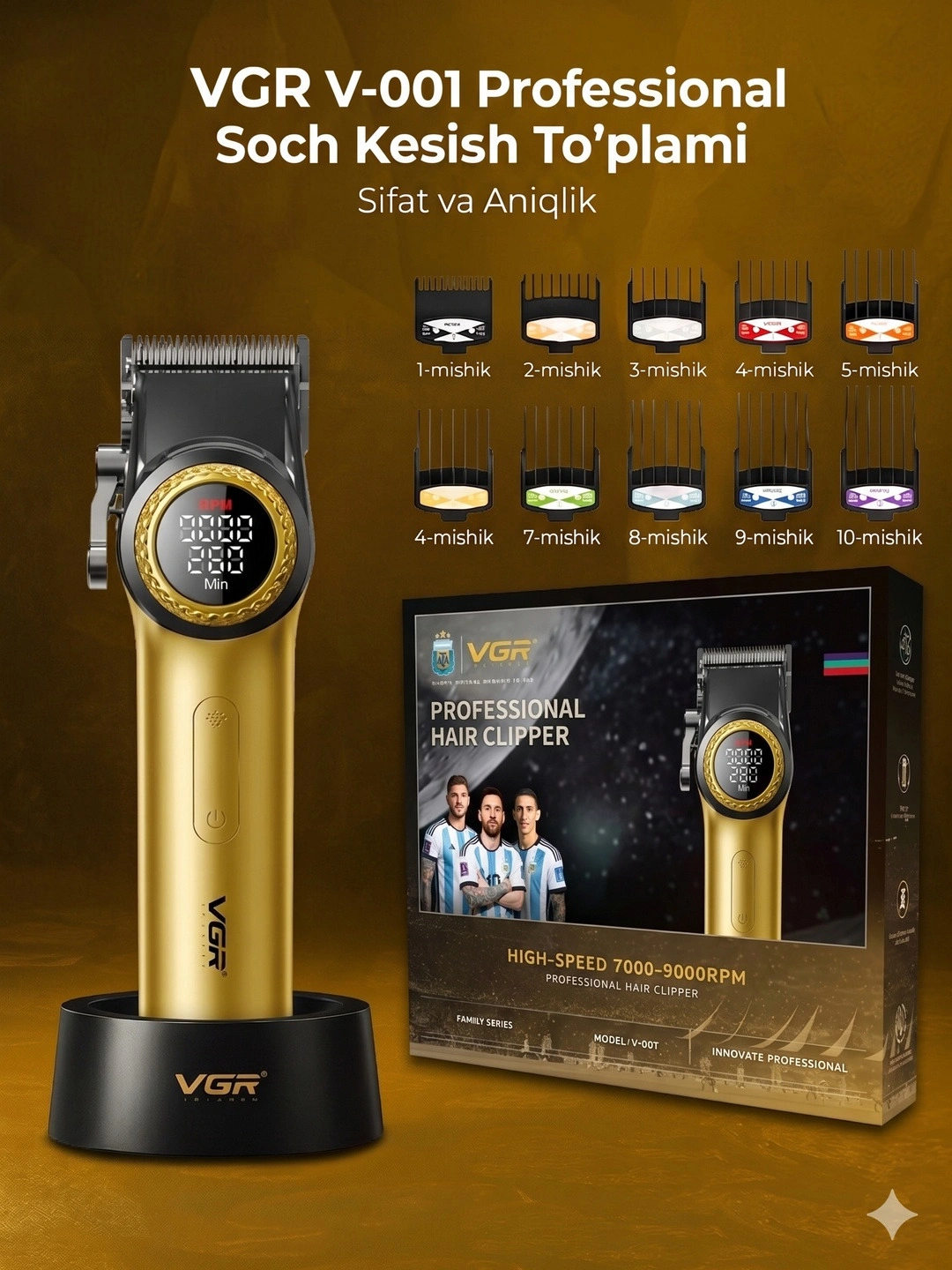 VGR V-001 Professional Soch Olish Mashinkasi, DLC+Keramika Pichoq, 2-Darajali Tezlik, LED - 4