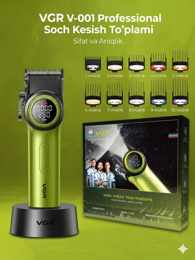 Soch va soqol olish uchun professional trimmer VGR V001-LIME, Limon