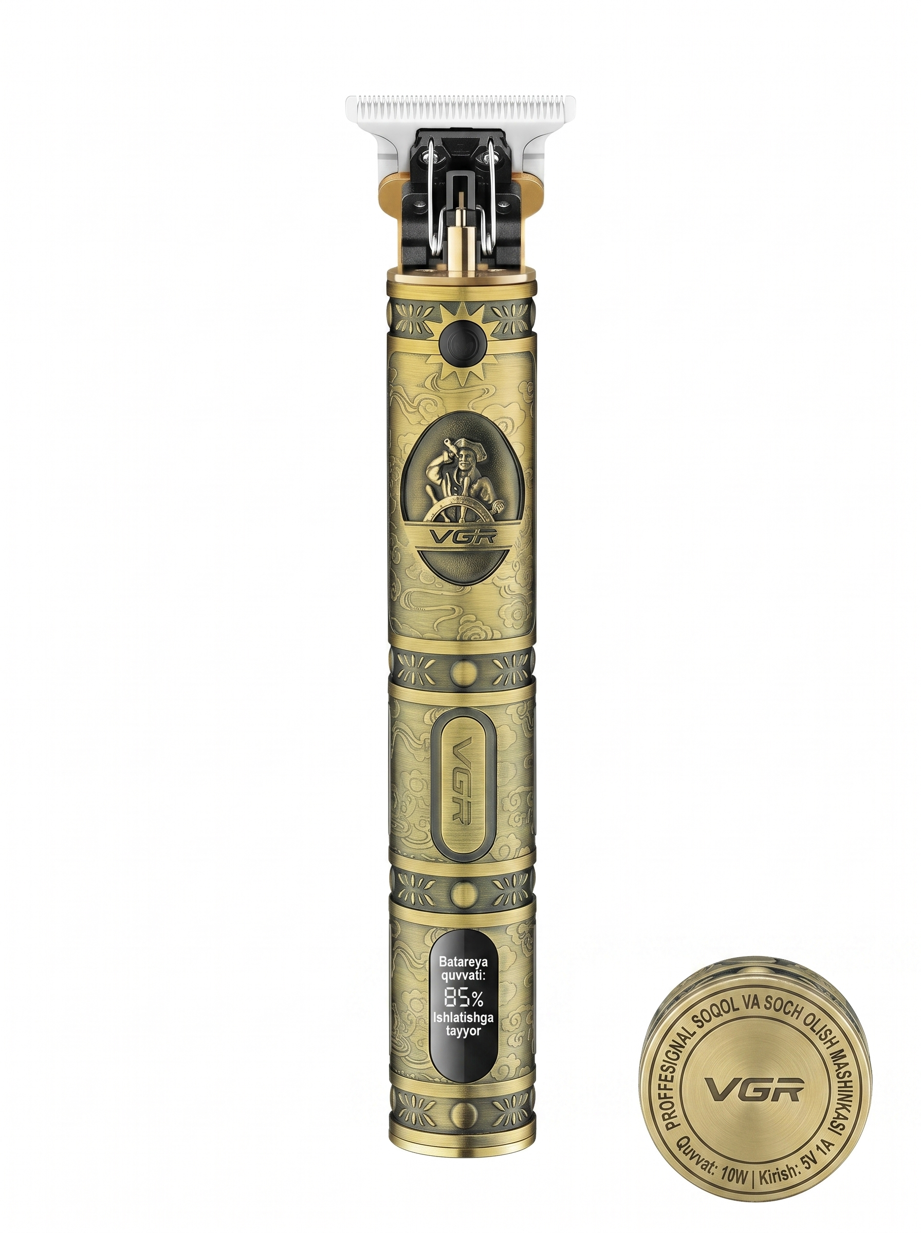 VGR V-085 Vintage Oltin T-pichoqli Trimmer, 1500mAh, 300 daqiqa, USB - 3