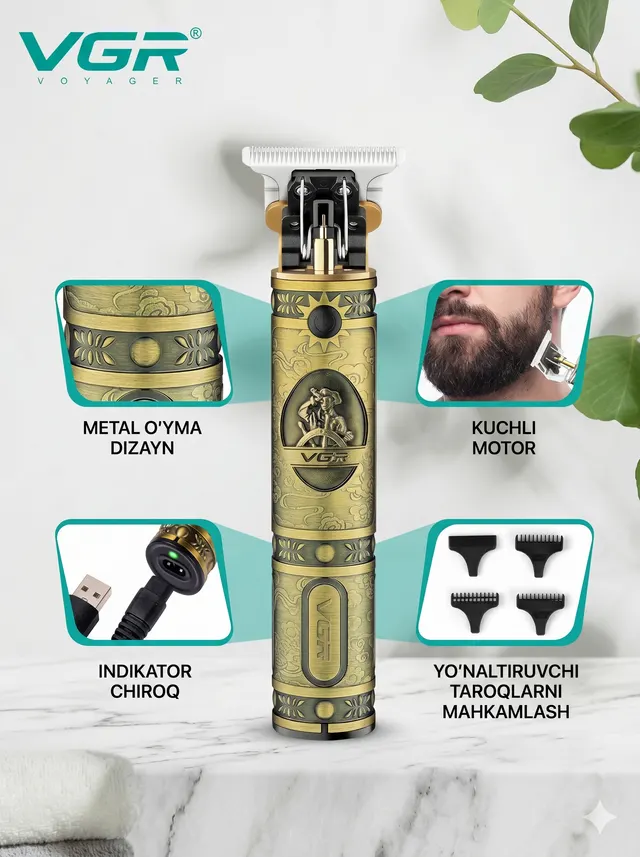 Soch va soqol olish uchun professional trimmer VGR V-085, Oltin