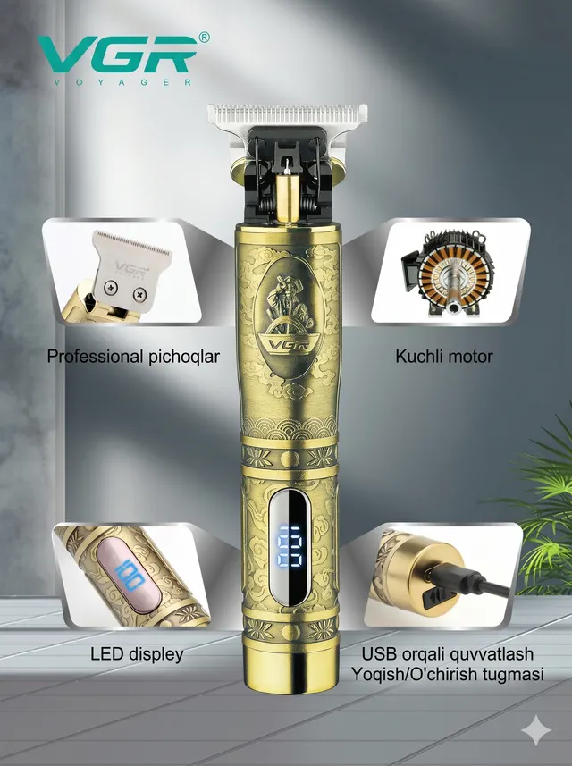 Soch va soqol olish uchun professional trimmer VGR V-091, Oltin