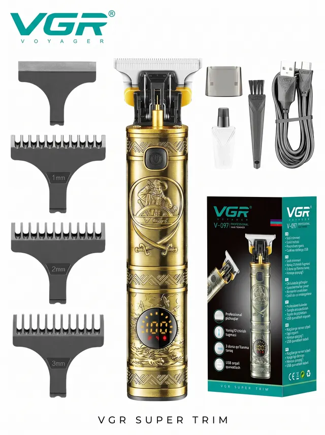 Soch va soqol olish uchun professional trimmer VGR V-097, Kumush