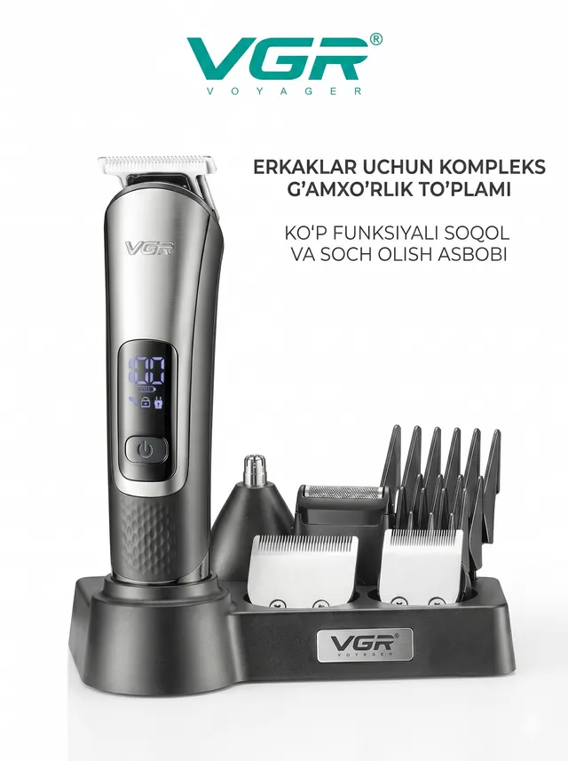 Soch va soqol olish uchun professional trimmer VGR V-111, Kumush / Qora
