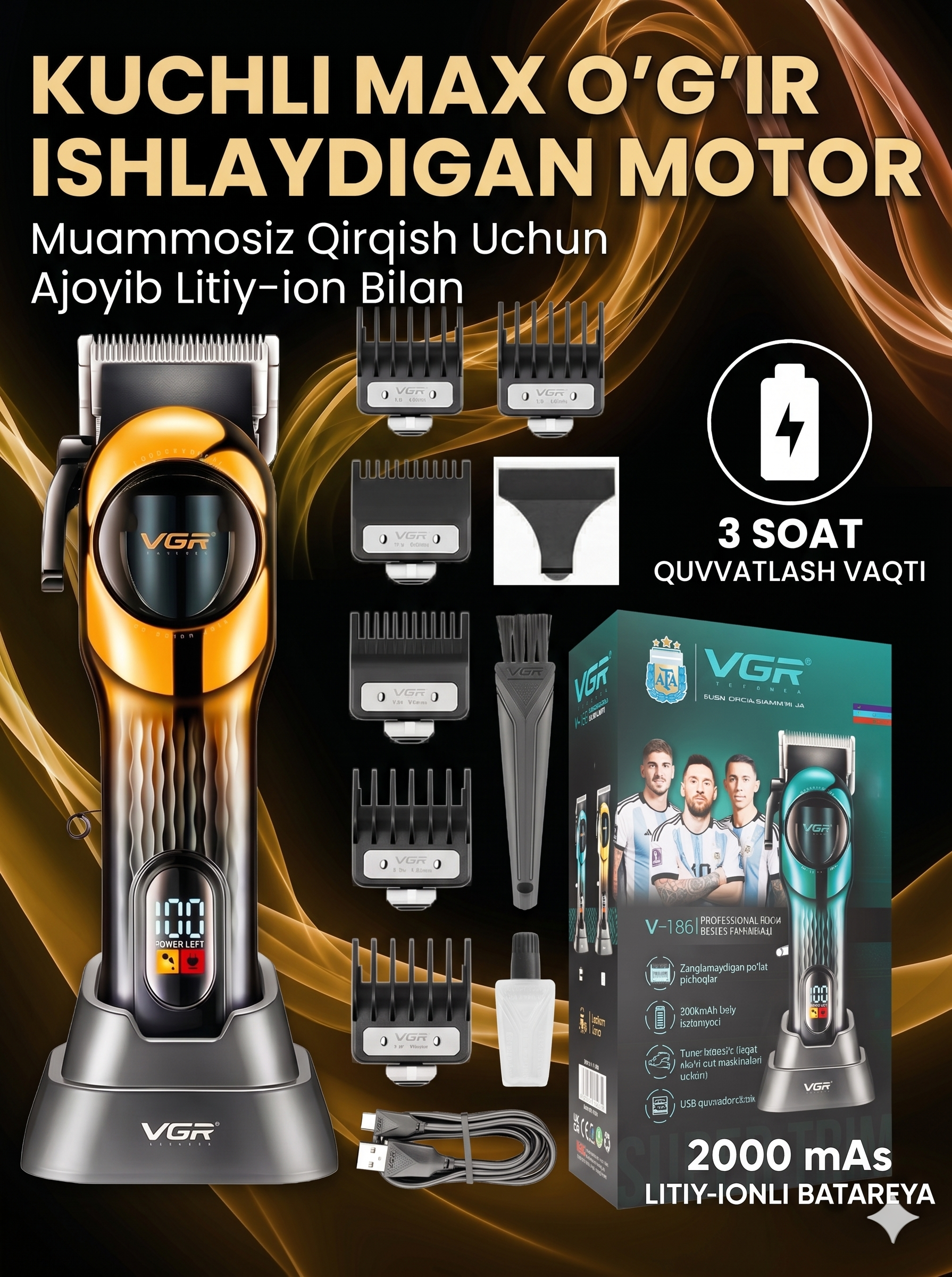 VGR V-166 Professional Soch Olish Mashinkasi, Kuchli Motor, 200 daqiqa, 2000mAh