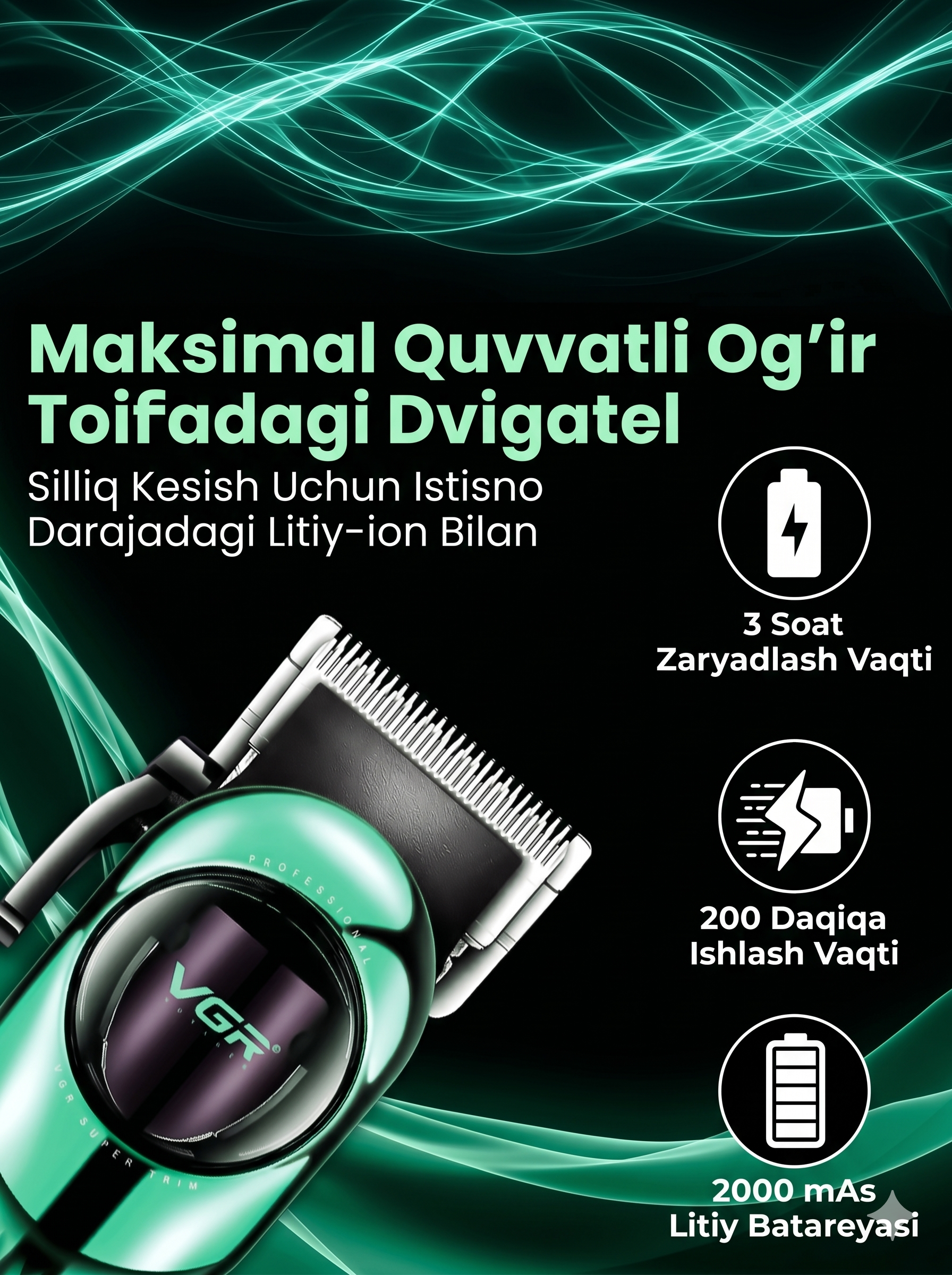 VGR V-166 Professional Soch Olish Mashinkasi, Kuchli Motor, 200 daqiqa, 2000mAh - 3