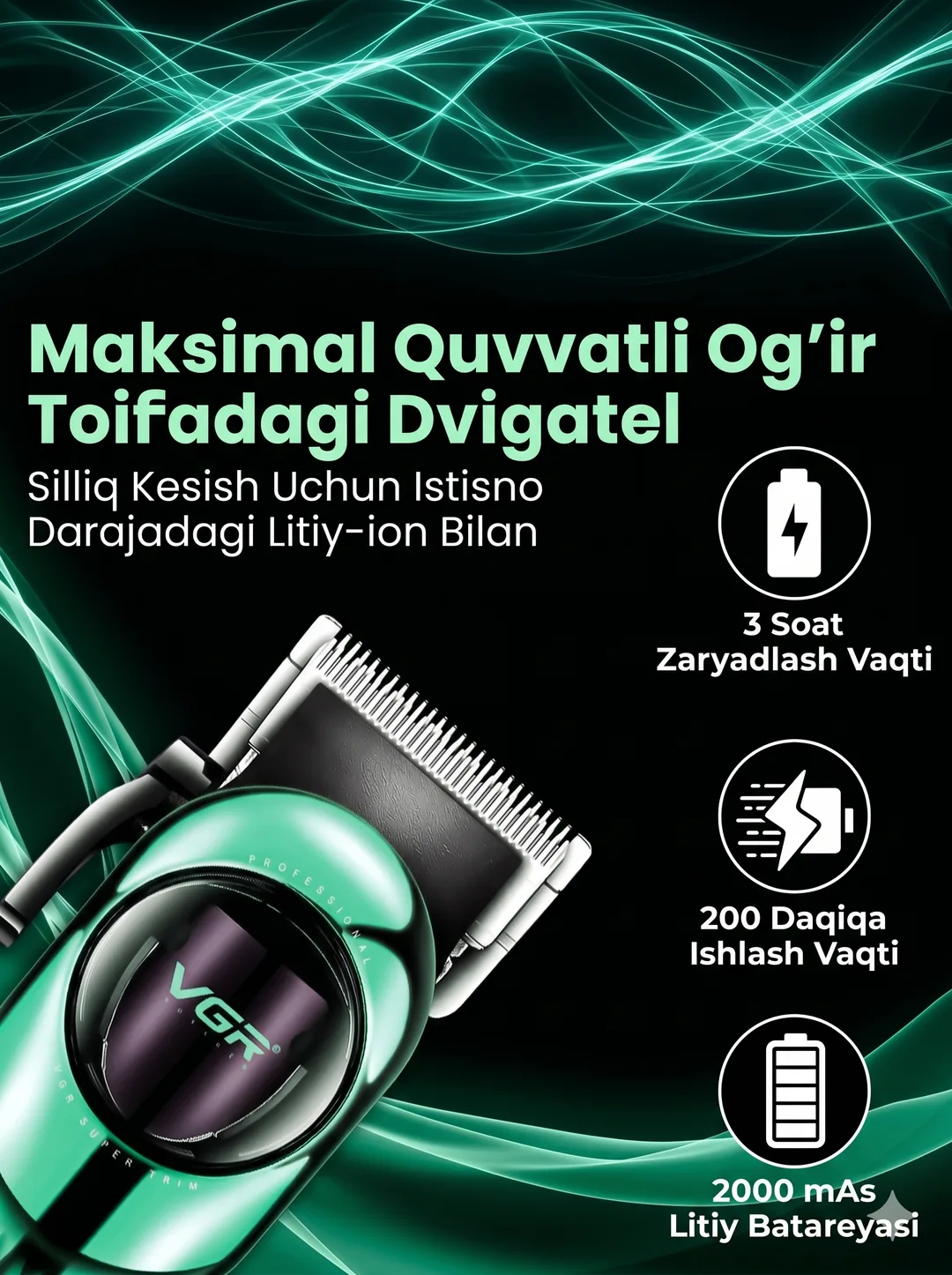 VGR V-166 Professional Soch Olish Mashinkasi, Kuchli Motor, 200 daqiqa, 2000mAh