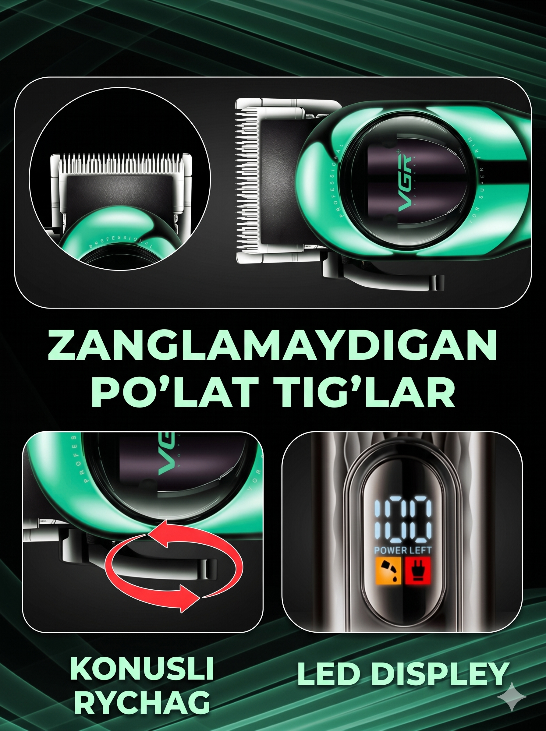 VGR V-166 Professional Soch Olish Mashinkasi, Kuchli Motor, 200 daqiqa, 2000mAh - 5