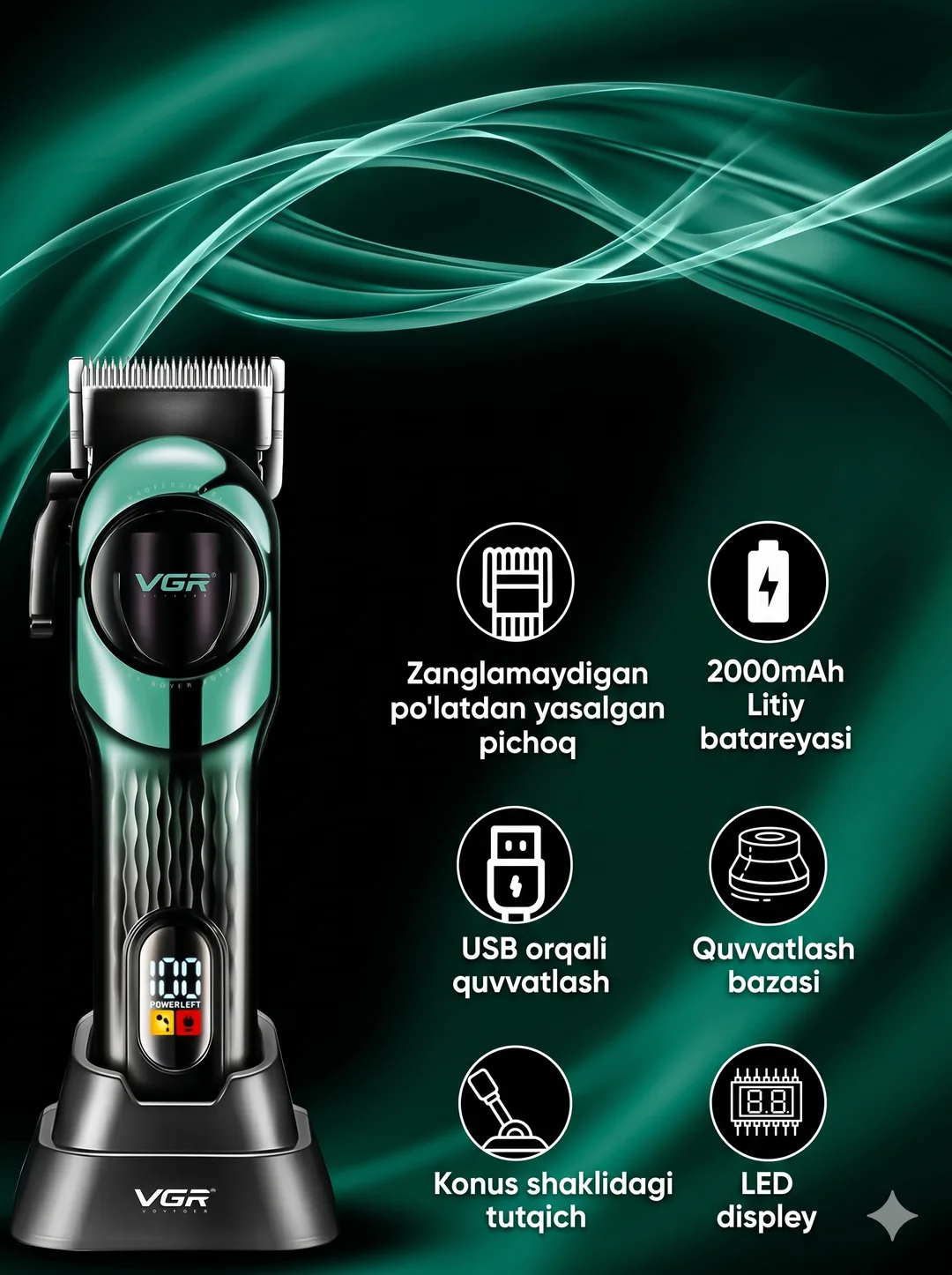 VGR V-166 Professional Soch Olish Mashinkasi, Kuchli Motor, 200 daqiqa, 2000mAh