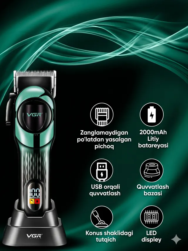 VGR V-166 Professional Hair Clipper - bu professional soch olish mashinasi