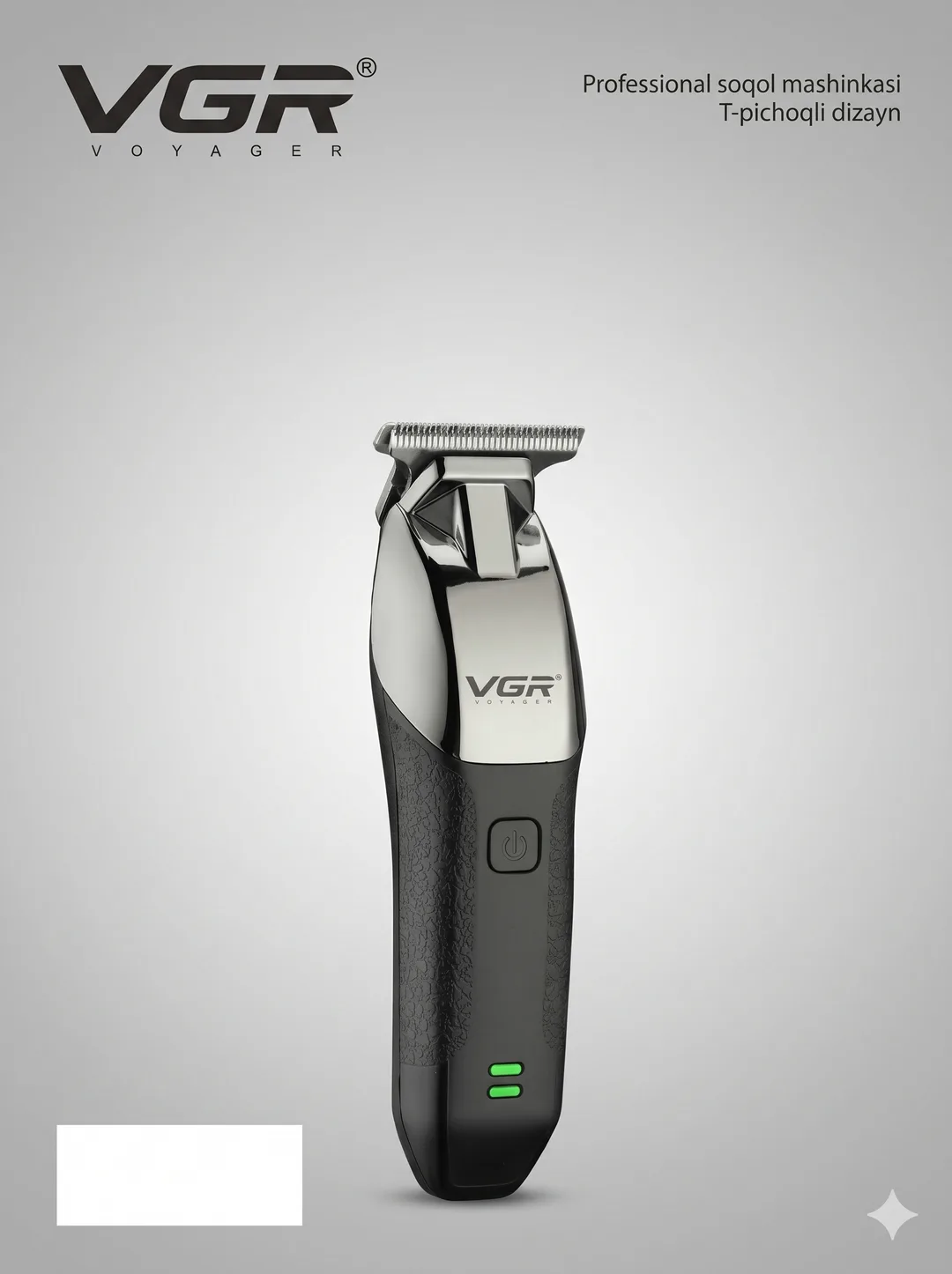 VGR V-171 Professional Soqol Trimmeri, T-pichoq, Xrom Korpus, 3 LED Indikator