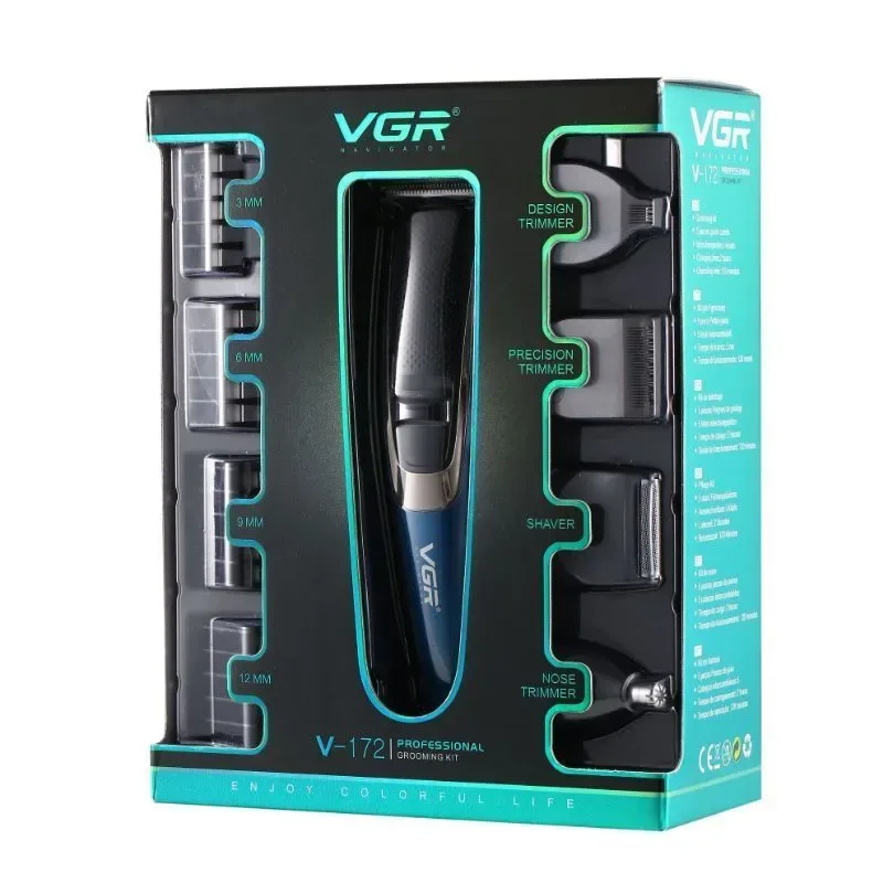 VGR V-172 4-ta-1da Grooming Kit: Trimmer+Precision+Shaver+Burun, 4 Nasadka (3-12mm)