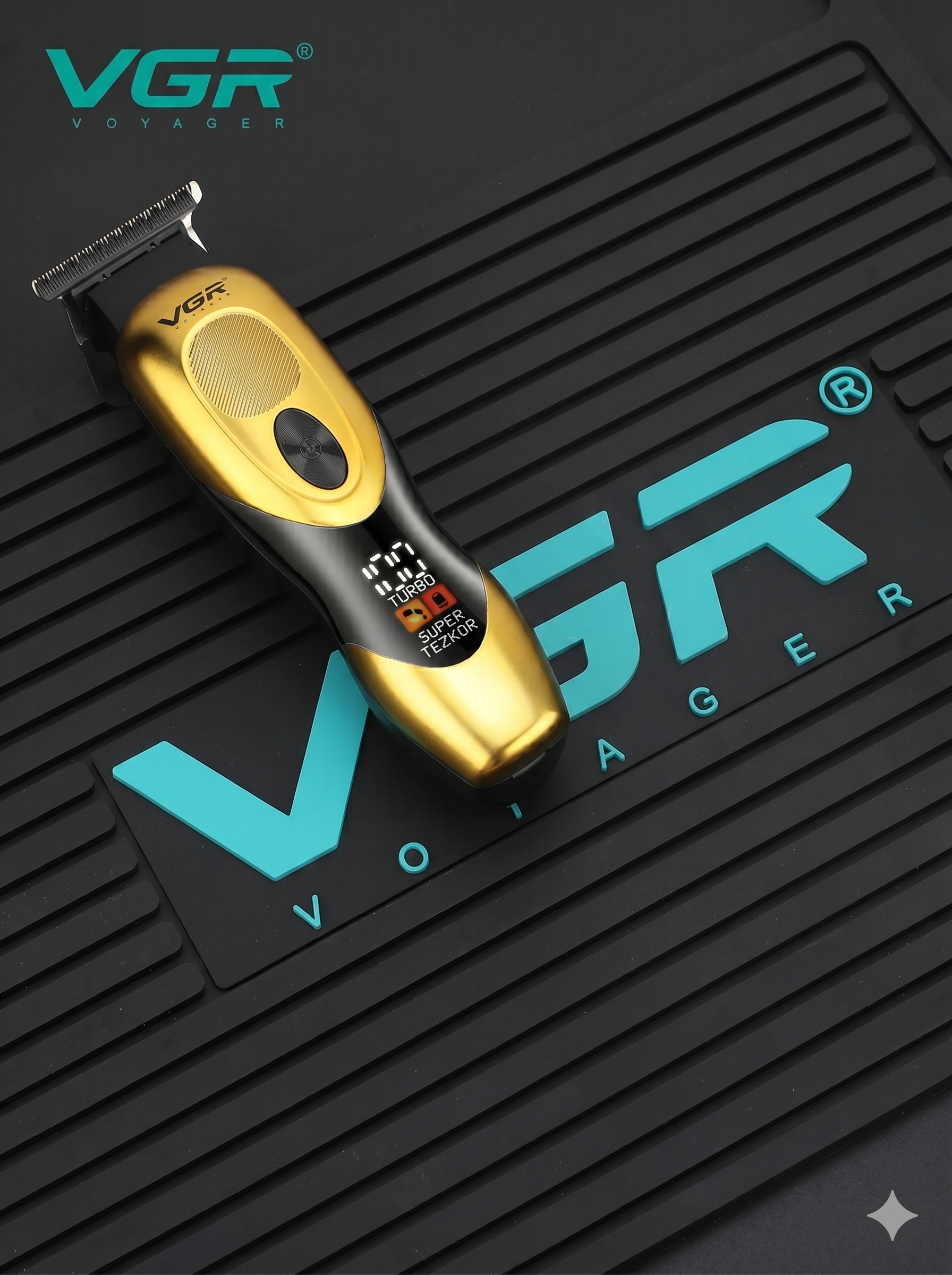 VGR V-227 Oltin T-pichoqli Trimmer, 300 daqiqa, LED, Simli+Simsiz, 3 Nasadka - 4