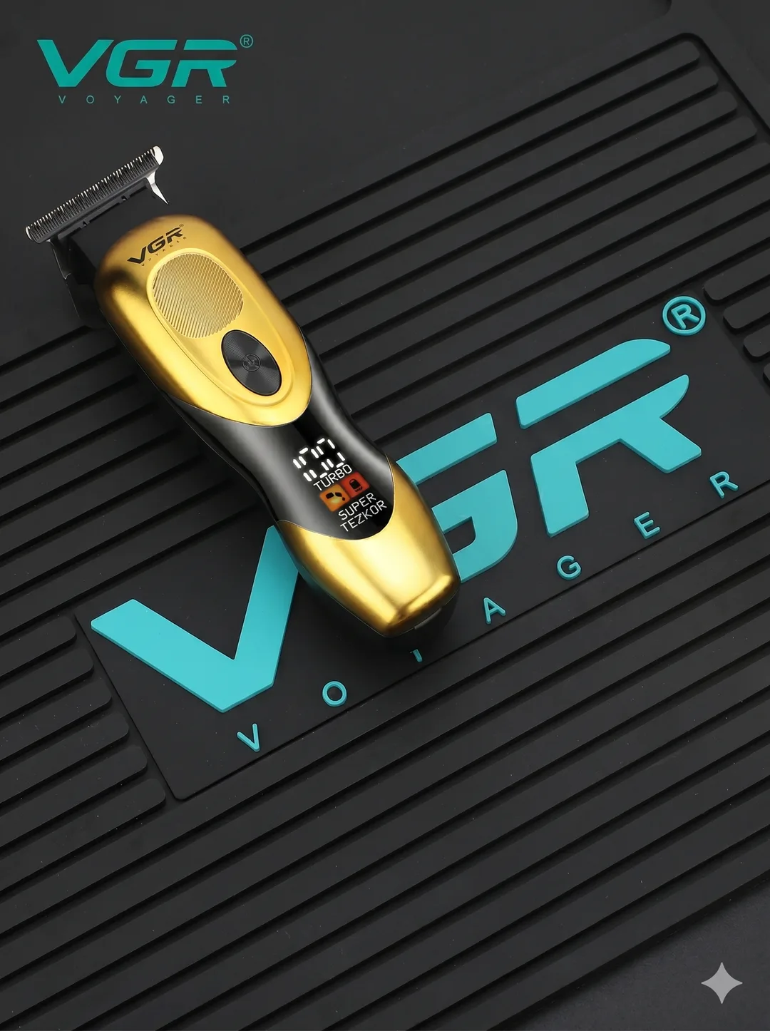 VGR V-227 Oltin T-pichoqli Trimmer, 300 daqiqa, LED, Simli+Simsiz, 3 Nasadka