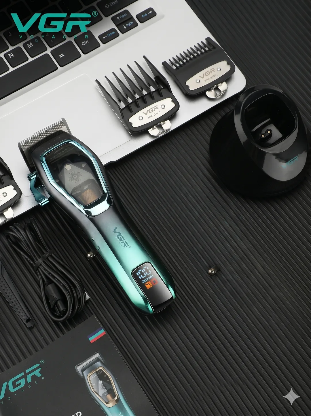 VGR V-674 Soch Trimmeri, DLC Tig', 9000 RPM Magnit Motor, 3000mAh, LED, Moviy-Yashil