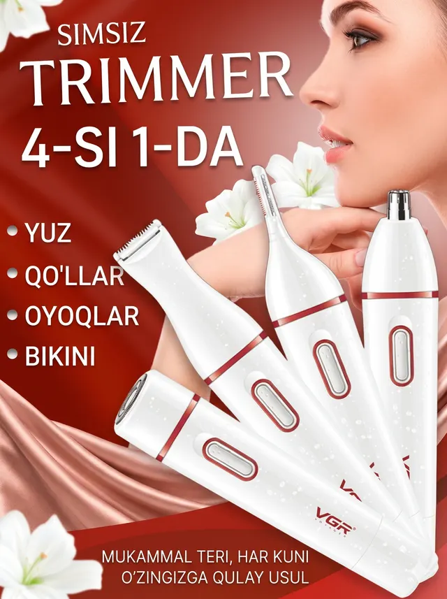 Soch va soqol olish uchun professional trimmer VGR V-725, Pushti