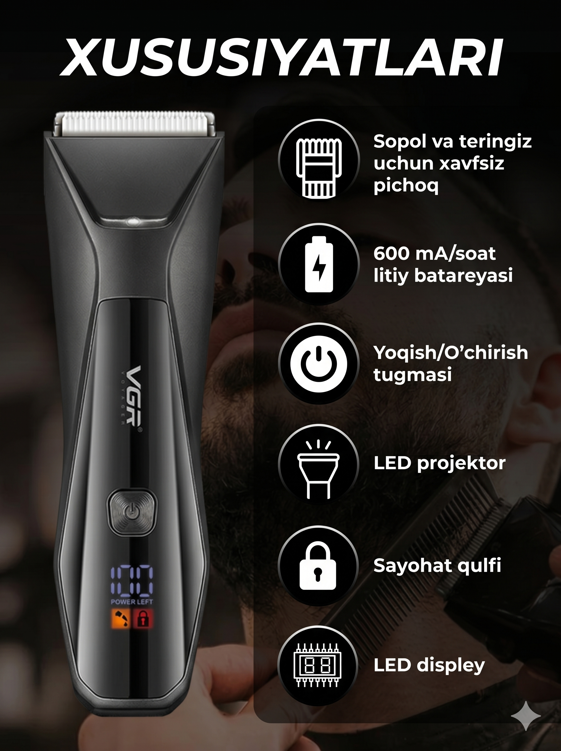 VGR V-938 Professional Tana Trimmeri, Keramika Pichoq, IPX7, AFA Litsenziyali - 2