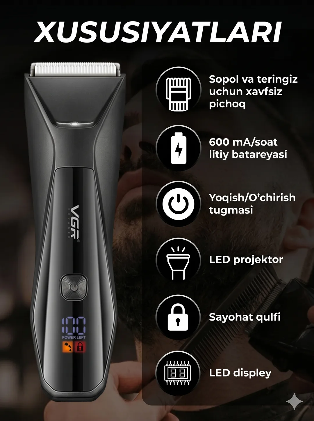 VGR V-938 Professional Tana Trimmeri, Keramika Pichoq, IPX7, AFA Litsenziyali