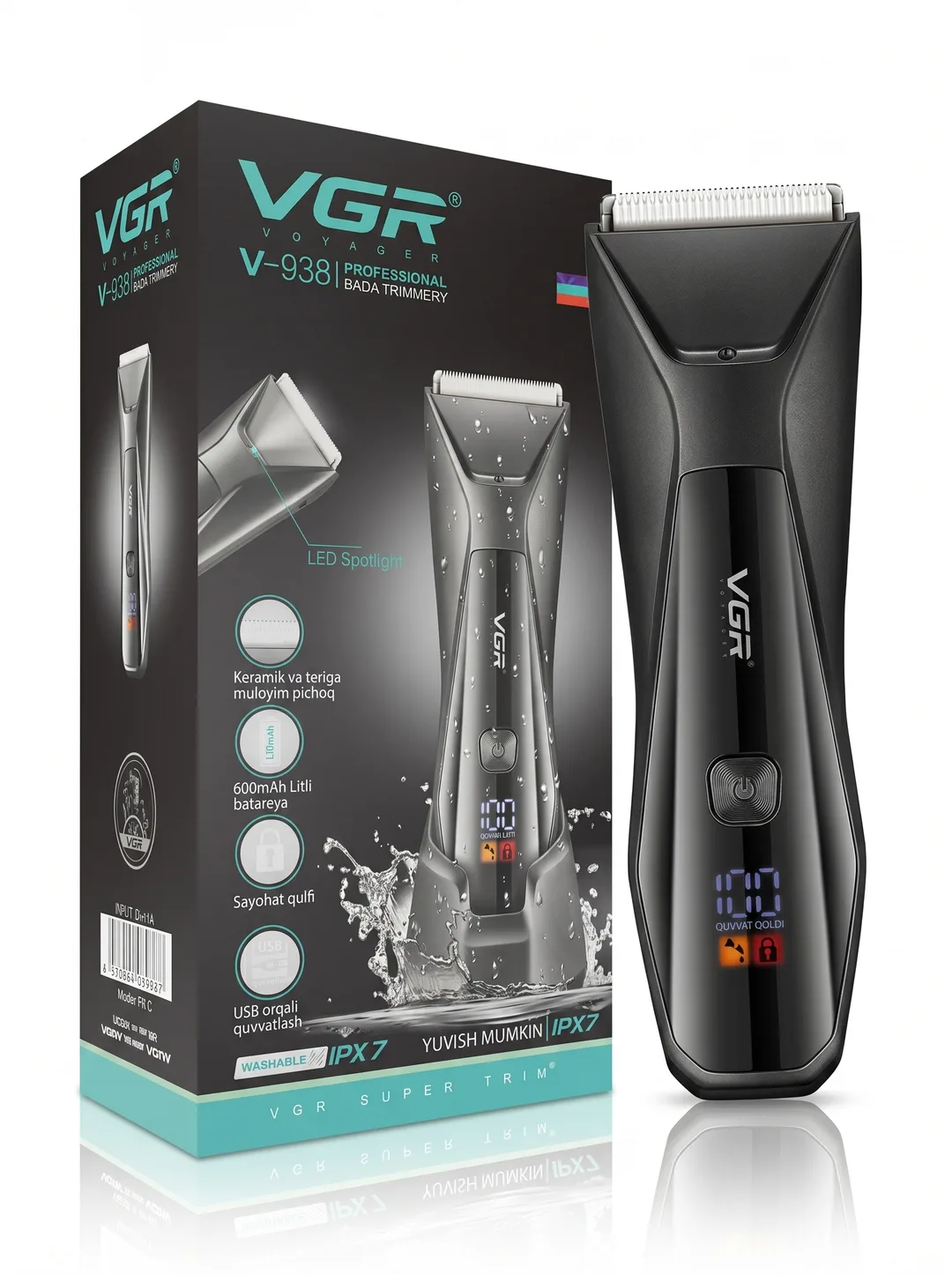 VGR V-938 Professional Tana Trimmeri, Keramika Pichoq, IPX7, AFA Litsenziyali