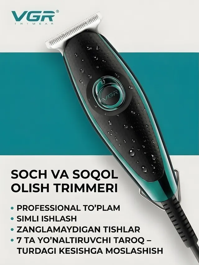 Soch va soqol olish uchun professional trimmer VGR V-099, Qora