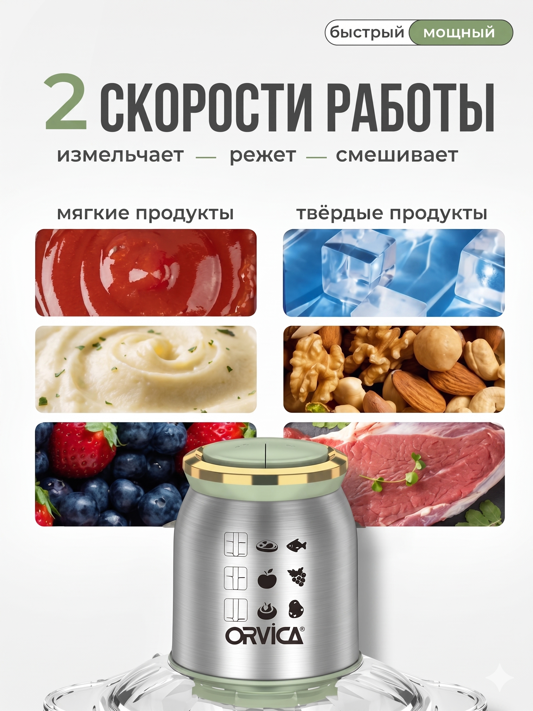 ORVICA ORM-2006-3 3-ta-1da Elektr Maydalagich, 3L Shisha Idish, 1800W, 4 Pichoq, 2 Tezlik - 3