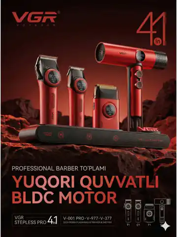 Soch va soqol olish uchun professional trimmer VGR STEPLESS PRO 4IN1, Qizil