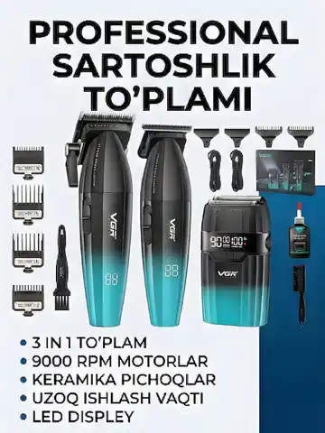 Soch va soqol olish uchun professional trimmer VGR V-640 S3, Ko'k