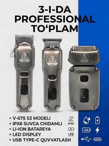 Soch va soqol olish uchun professional trimmer VGR V-675 S3-SERIY, Kulrang