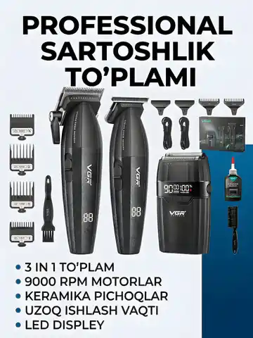 Soch va soqol olish uchun professional trimmer VGR V-640 S3, Qora