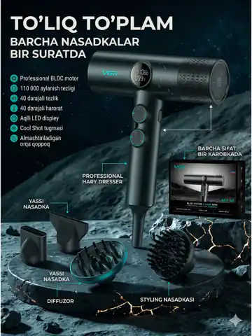 Soch quritish uchun professional fen VGR V401, Qora
